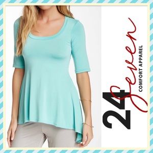 24/7 COMFORT APPAREL FLARED HI-LOW TUNIC TOP
